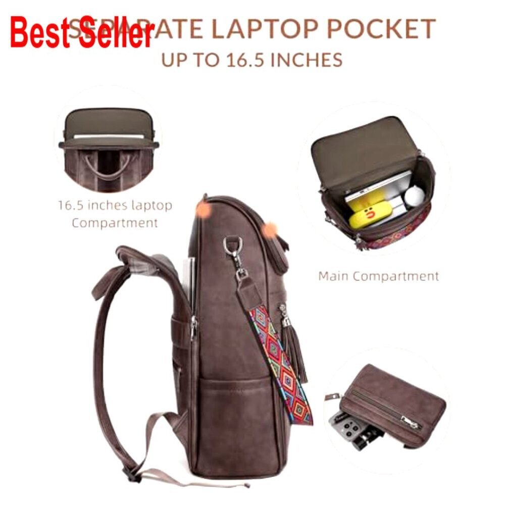 Faux Leather Laptop Backpack for Women with Tassel and Satchel Purse - Picture 5 of 6